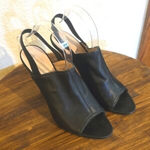 Elie Tahari Womens Black leather Slingback Peep toe high heels Sz.40 [ 9]